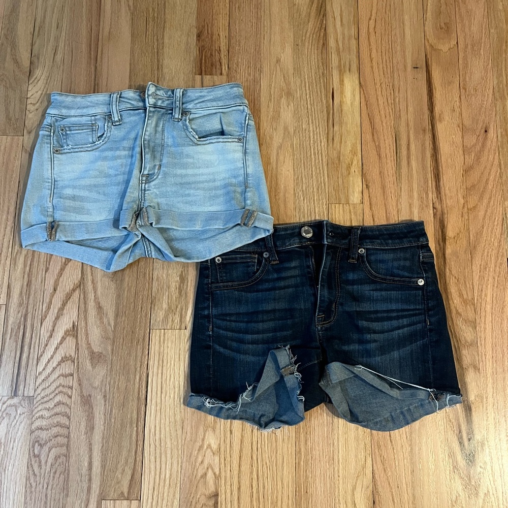 American Eagle Outfitters 2 pairs of Jean shorts, dark blue and light blue